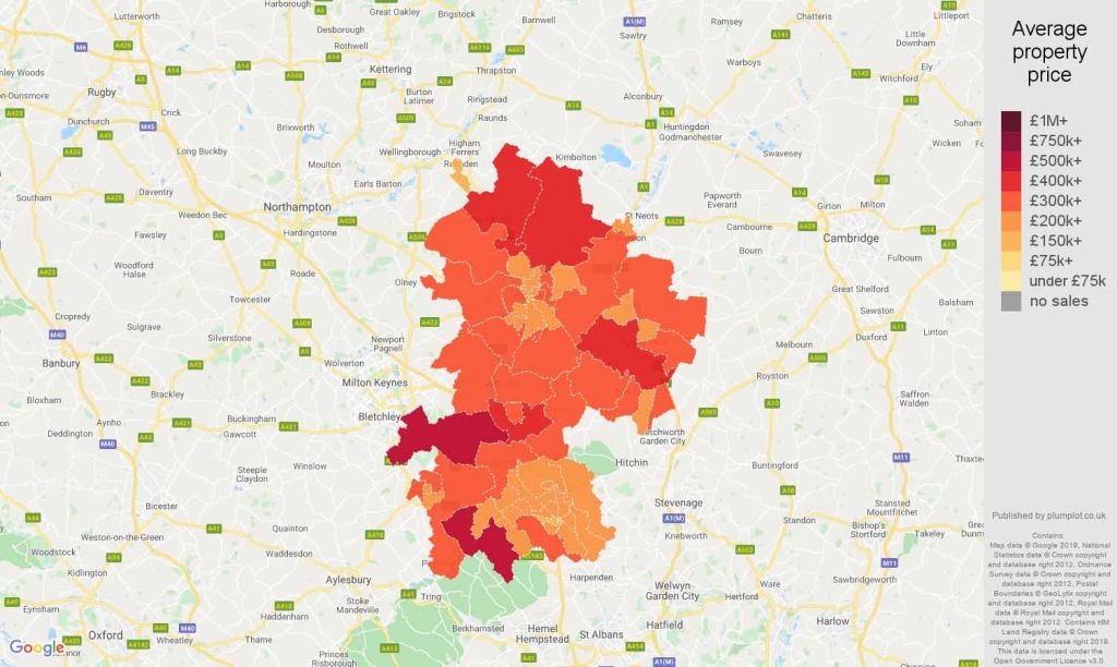 Bedfordshire House Prices- Map