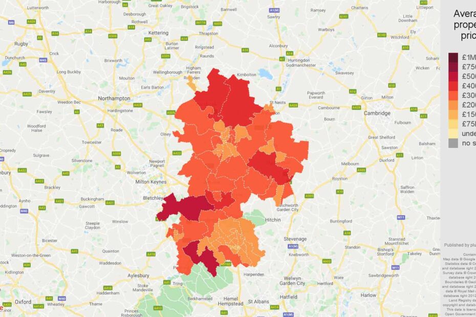 Bedfordshire Market Update April 2022 3 Bedfordshire House Prices- Map